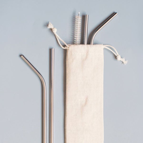 Steel Straws | Reusable Straws 2 Bent + 2 Straight + 1 Cleaner + 1 Pouch | Eco friendly Straws