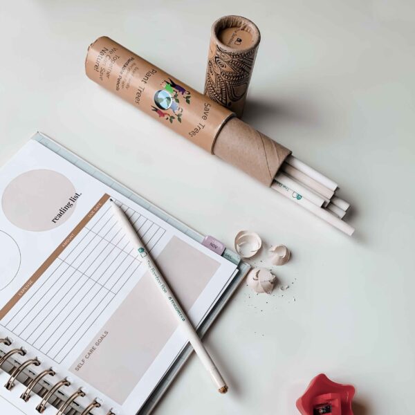 Plantable Pencils | Set of 10 Recycled Paper Seed Pencils With Reusable Cardboard Tube