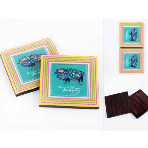 GB Bison Carved Wooden Coaster