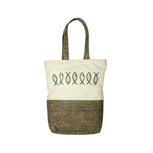 Tote Bag – Herringbone Jute & Canvas Tote Bag